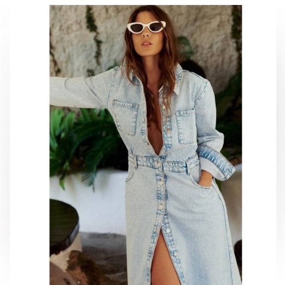 Zara Light Blue Denim Maxi Dress - Picture 2 of 8